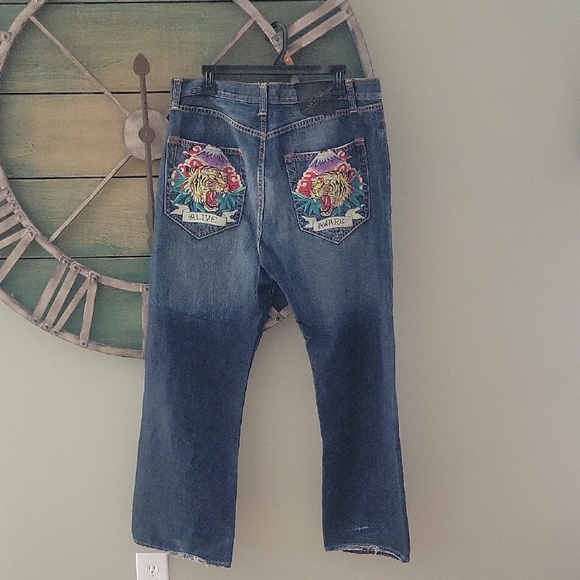 Ed Hardy Other - Vintage Ed Hardy By Christian  Audigier Alive & Aware Embriodered Tiger Jean